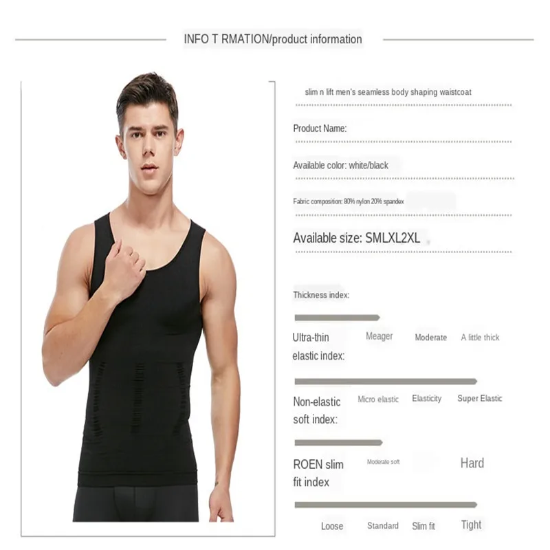 

2020 Men U-Neck Slimming Body Shaper Tummy Seamless Shaper Vest Slimming Underwear Corset Waist Waist Cincher Men Bodysuit