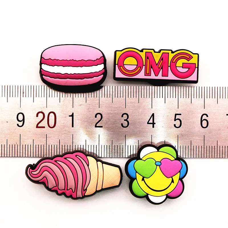 High Imitation Shoe Charms Accessories Smile Flowers/Pink Ice Cream/Pink macaron/OMG Shoe Decoration for jibz Kid's Party X-mas
