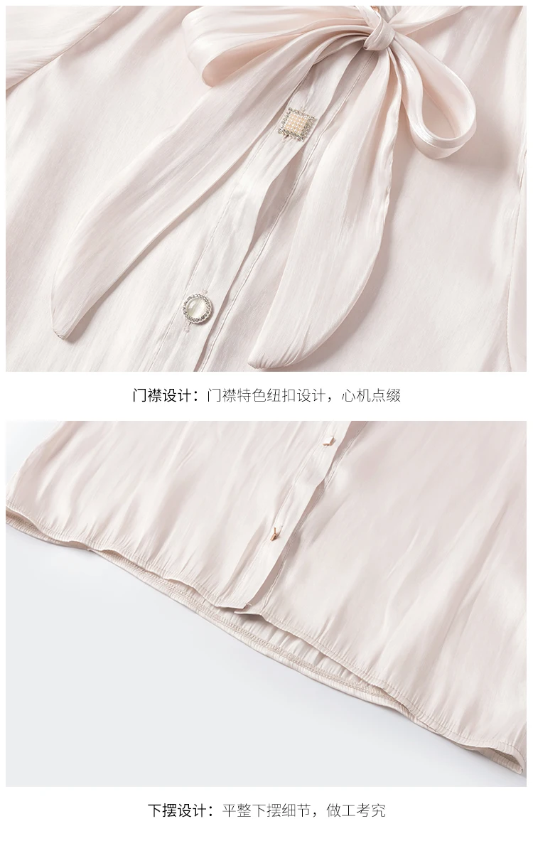 

2020 Spring long lantern sleeve bow tie shirts women long sleeve loose shirts female spring tops