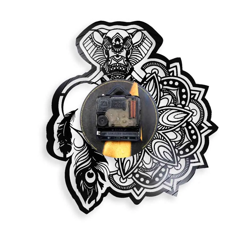 Настенные часы с цветочным рисунком слона мандалы Ганеш слон виниловая запись