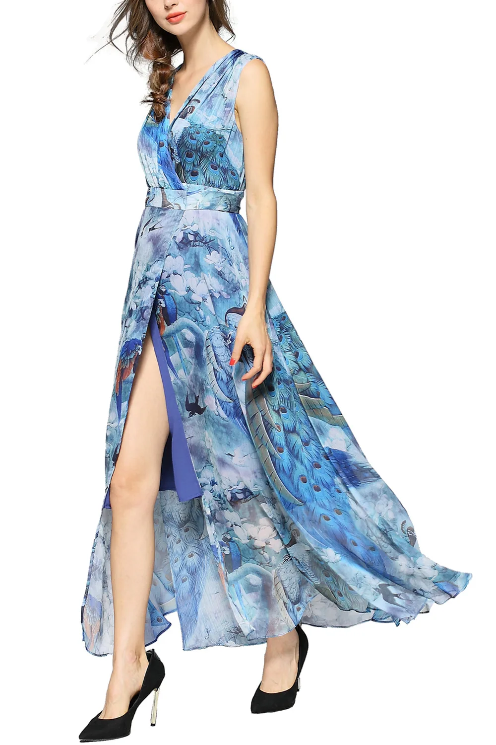 

Женское пляжное платье с V-образным вырезом и принтом