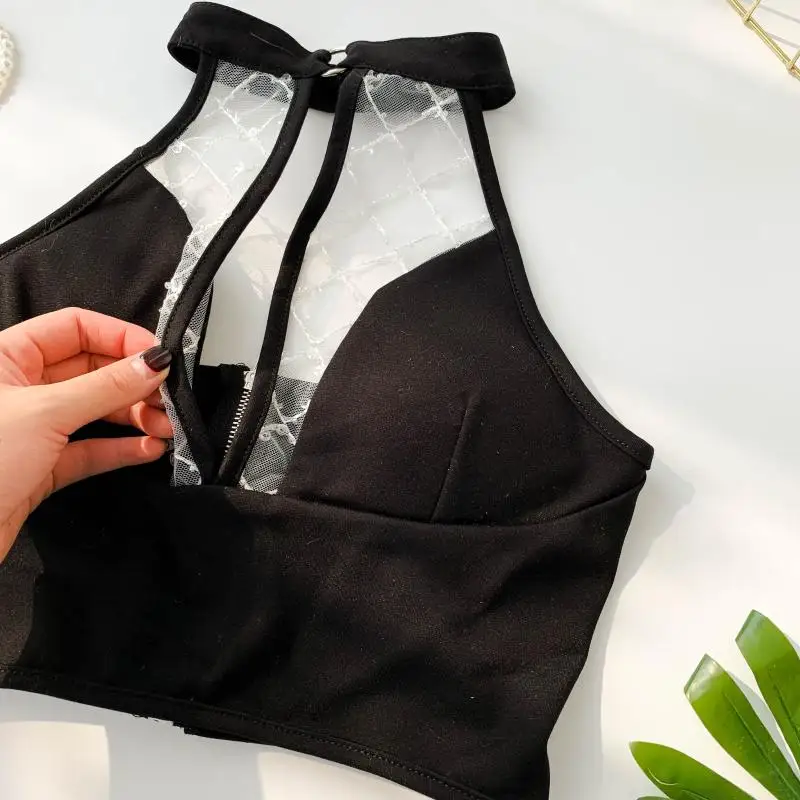 

NEW Sexy NEW Halter V-neck Padded Short Bustier Crop Tops Women Clothing Vest White Black Tops