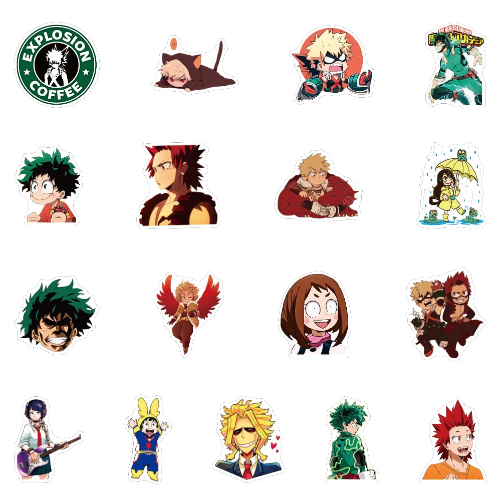Pegatinas de dibujos animados de PVC, pegatinas de My Hero, 10/30/50 Uds., para monopat&iacute;n, congelador, motocicleta, cl&aacute;sico-3