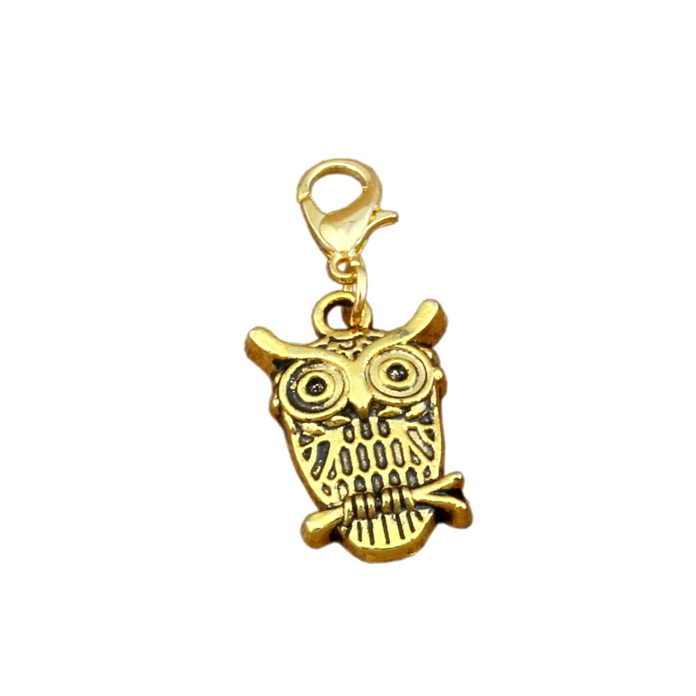 

100Pcs Antique Gold Alloy CUTE OWL Charms Bead With Lobster Clasp Fit Bracelet DIY Jewelry 14.8x37mm A-231L