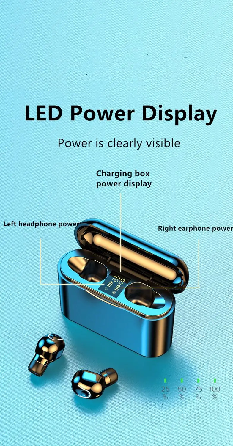 

wireless Bluetooth Stereo Music Headphones in-ear Waterproof Earphone TWS Sports Earbuds Running Support iOS/Android HD Call
