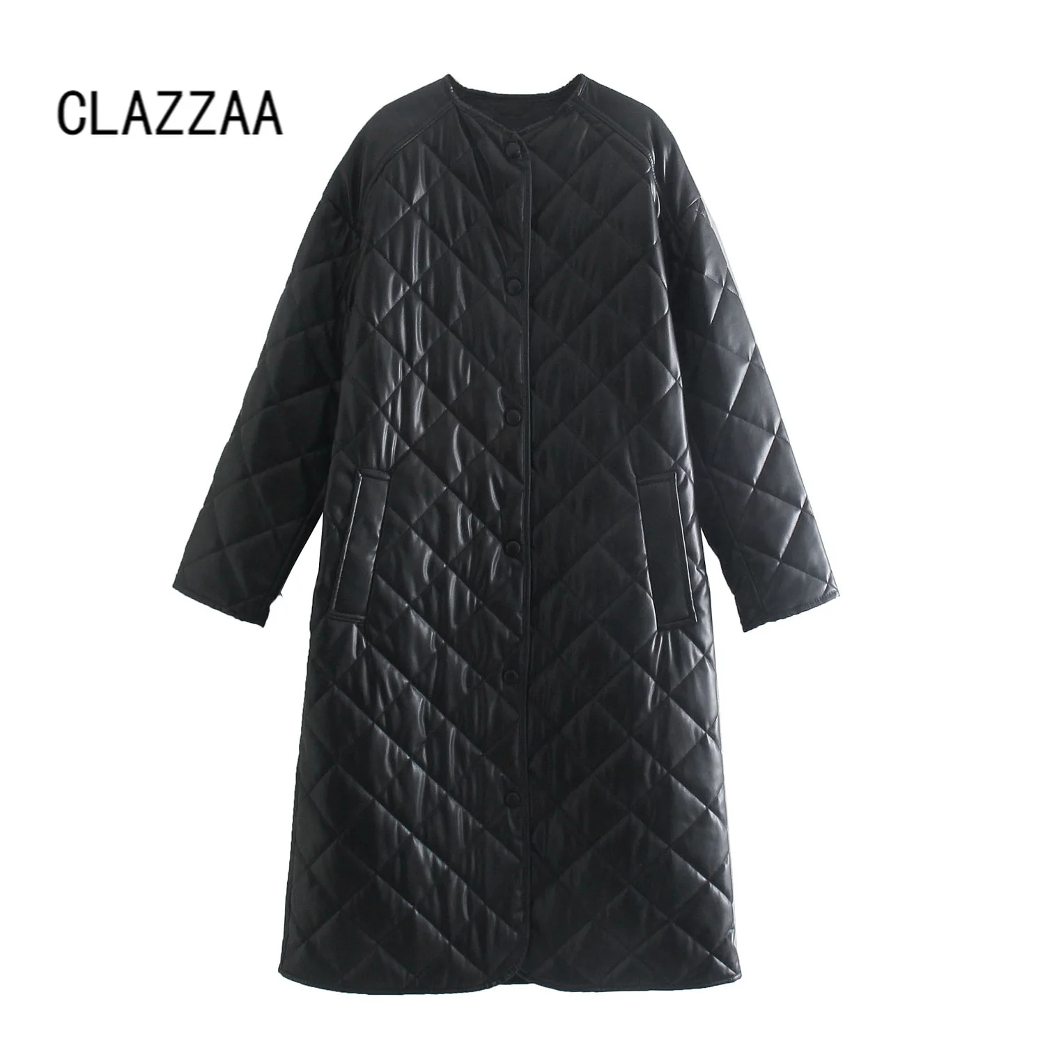 

Женское Стеганое пальто Clazzaa из искусственной кожи, зимняя теплая длинная куртка, шикарные топы, наряд для женщин