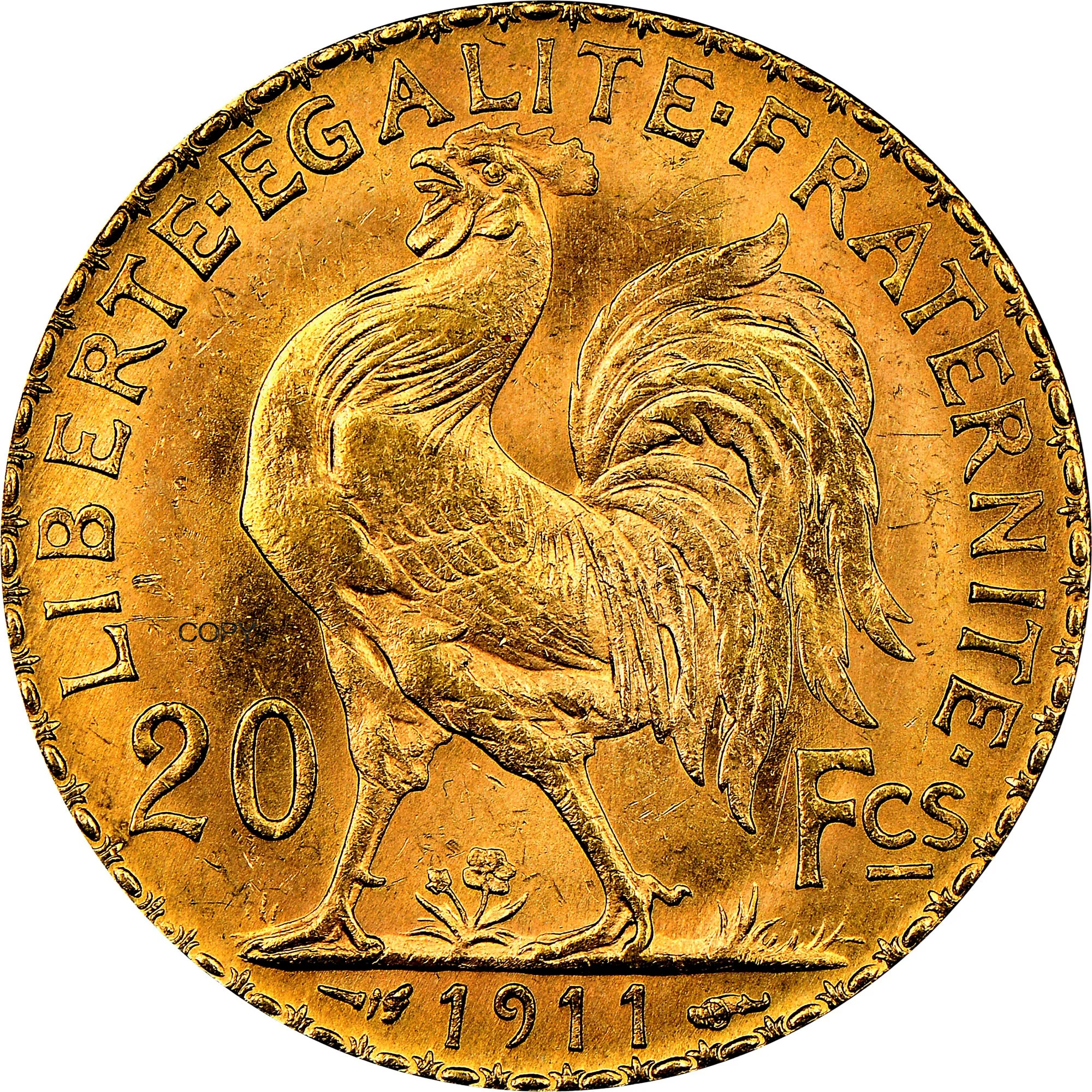 

France 1911 20 Francs Gold Marianne Rooster Third Republic Brass Metal Copy Coin Liberte Replica Production