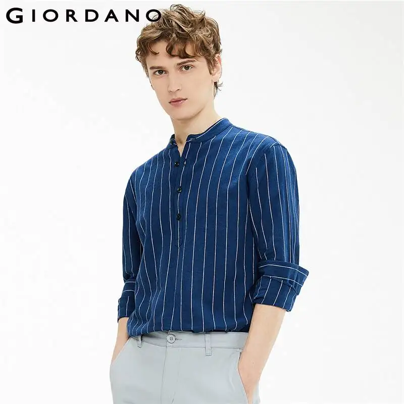 

Рубашка Giordano мужская с воротником-стоечкой, лёгкая простая повседневная рубашка из льна и хлопка, с длинными рукавами и полуразрезом, 01041483