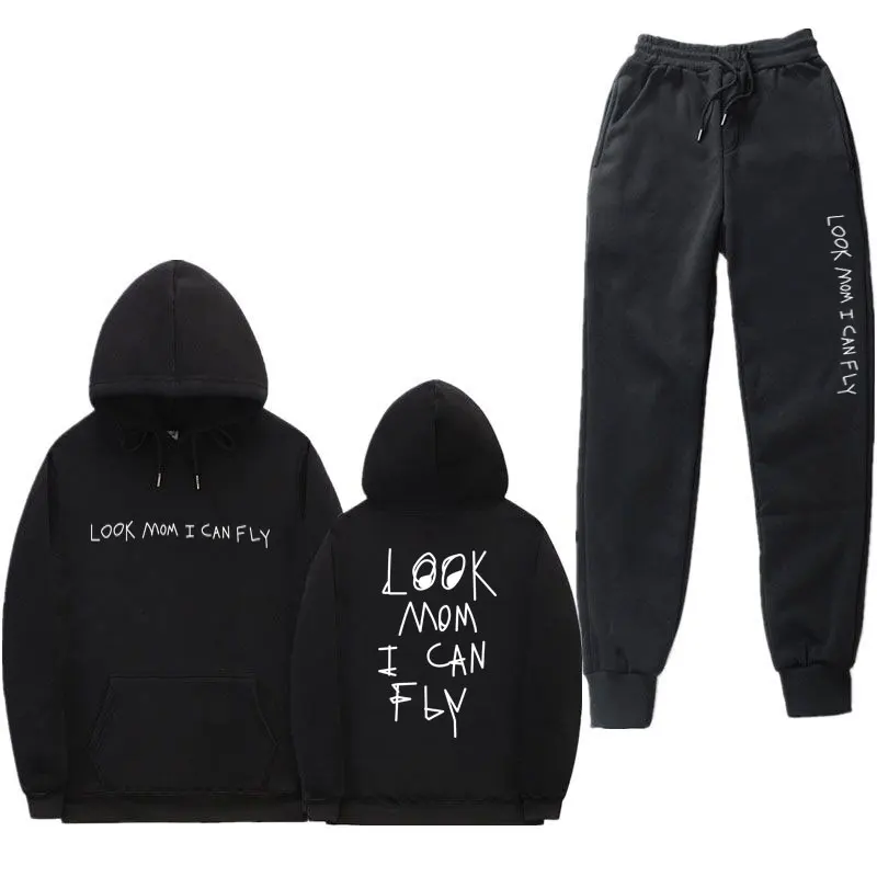 

Travis Scott hoodie look mom I can fly HOODIES Letters HOODIE Streetwear + Pants Men's Pullover Sweatshirt tracksuit