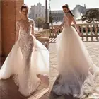 Свадебное платье-Русалка с глубоким V-образным вырезом, длинным рукавом и открытой спиной