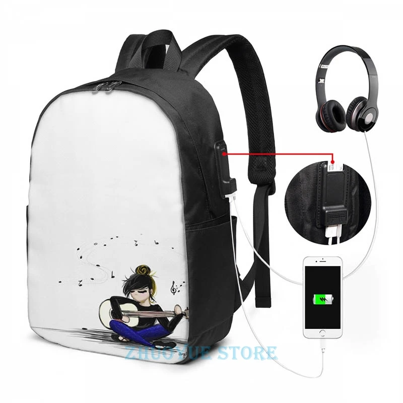 Funny Graphic print Musical Girl USB Charge Backpack men School bags Women bag Travel laptop | Багаж и сумки