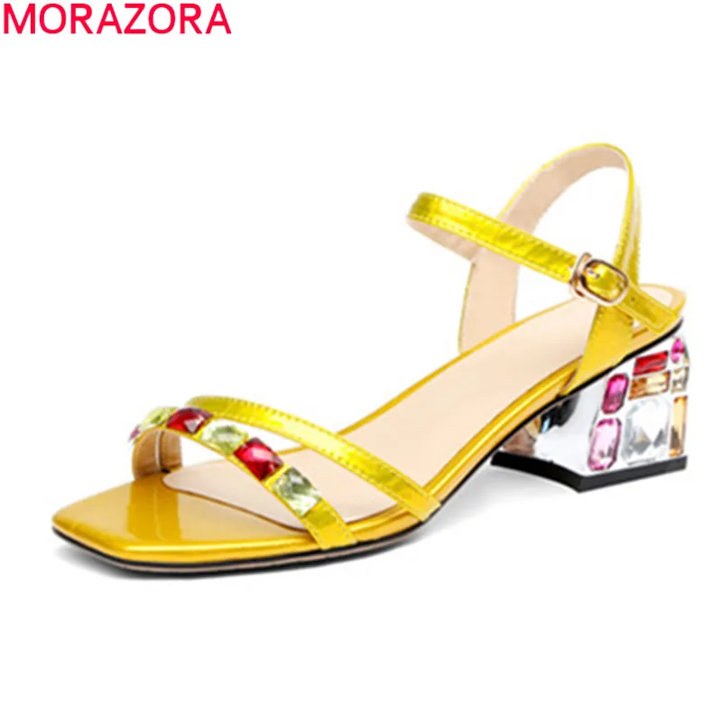 Женские босоножки на квадратном каблуке MORAZORA черные из натуральной кожи лето 2021 |