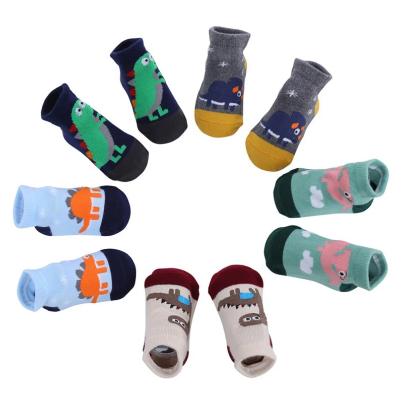 

5 pairs Baby Short Cotton Socks Toddler Boys Girl Children Striped Colorful Socks Cute Cartoon Dinosaur Breathable Sweat