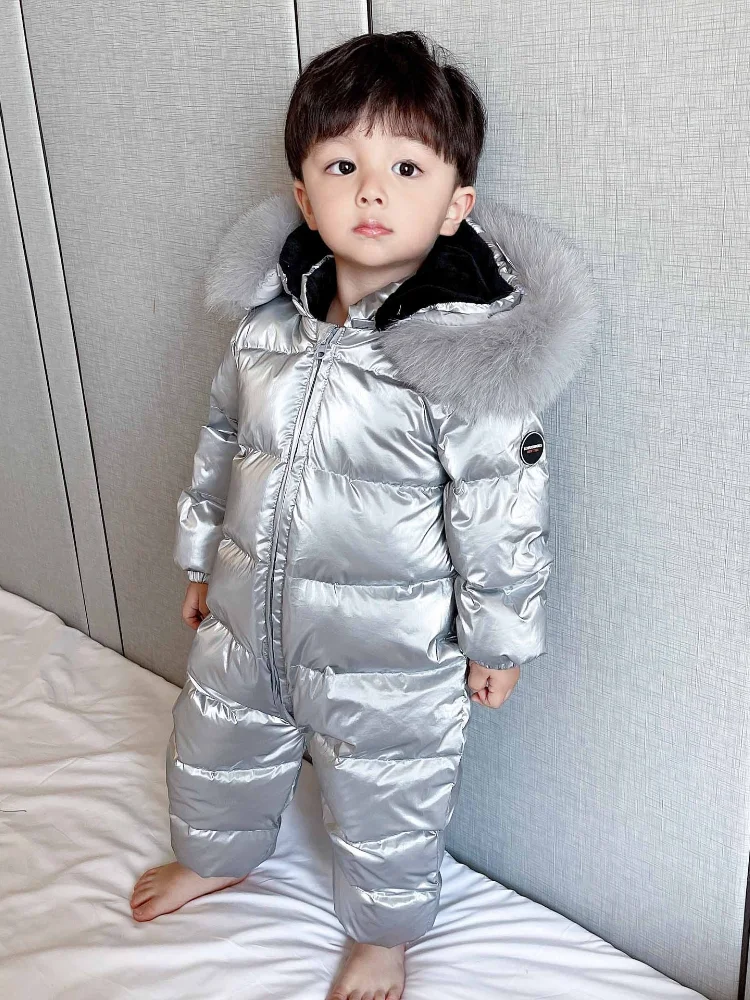 -30 Degree Russian Winter Baby Snowsuit Real Fur Waterproof Baby Boys Winter Rompers Newborn Jumpsuit Toddler Snow Suit