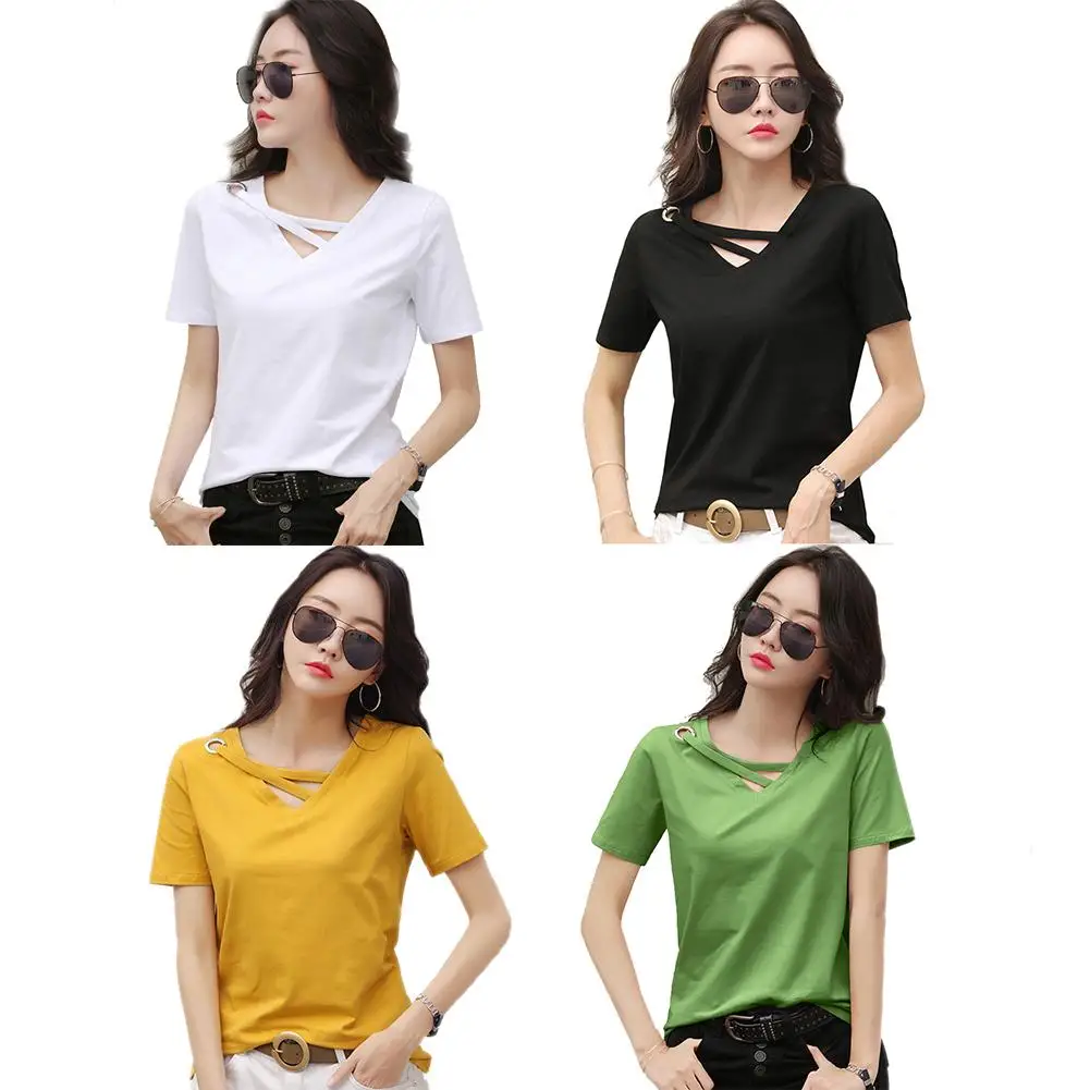 

Women T-Shirt Cotton Polyester Solid Color Short Sleeve Women T shirt For Female Slim Tops Woman T Shirts Clothing