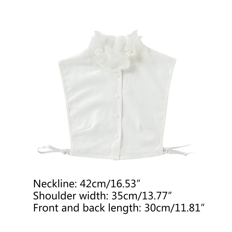 

Women Double Layer Ruffled Stand False Fake Collar Button Down Chiffon Solid Color Elegant Detachable Half Shirt Dickey