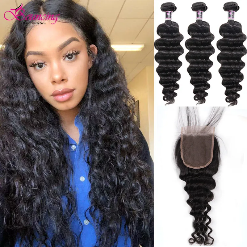 Волнистые свободные волнистые волосы пучки с закрытием бразильские