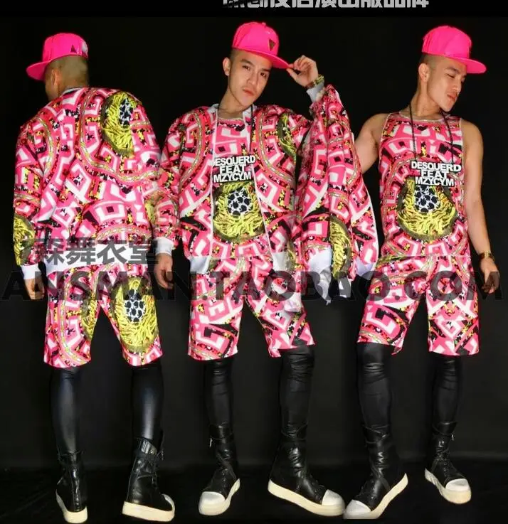 

Новый ночной клуб бар мужской певец DJ модный флуоресцентный розовый икона хип-хоп форменная куртка мужской индивидуальный костюм