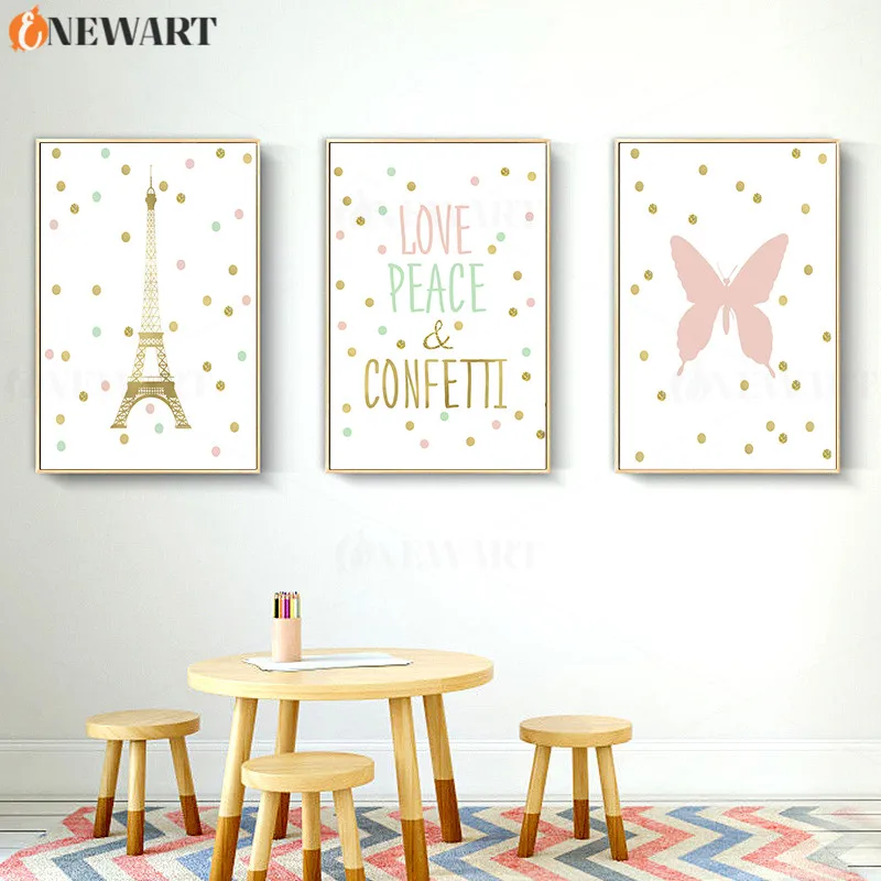 Любовь мир и конфетти печать питомник украшения Nodic Декор стены плакат