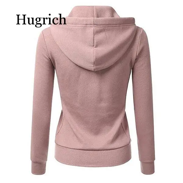 

Women Pink Hoodies Sweatshirt Fashion Zipper Pocket Hooded Jacket Outwear Ladies Solid Slim Pullover Clothes Moletom
