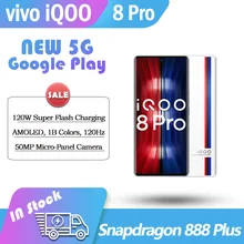 Original vivo iQOO 8 Pro 5G Snapdragon 888 Plus Smartphone 120W Fast Charging AMOLED 120HZ Google Play 50MP 12GB RAM 512GB ROM