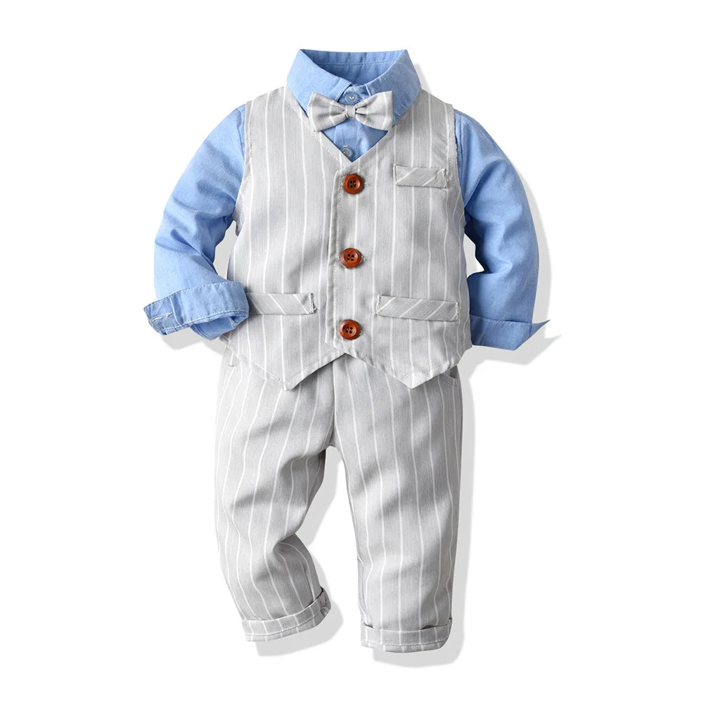 

Toddler Boy Clothes Kids Boys Wedding Suits Striped Vest + White Shirt + Pants 3pcs Page Boy Outfits Children Outerwear