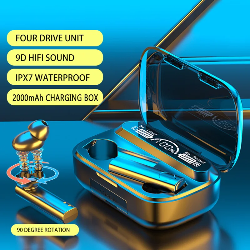 

Беспроводные наушники с двойным динамиком, Bluetooth 5,1, зарядный чехол, стереонаушники с 9D басами, гарнитура для режима «свободные руки» с микро...