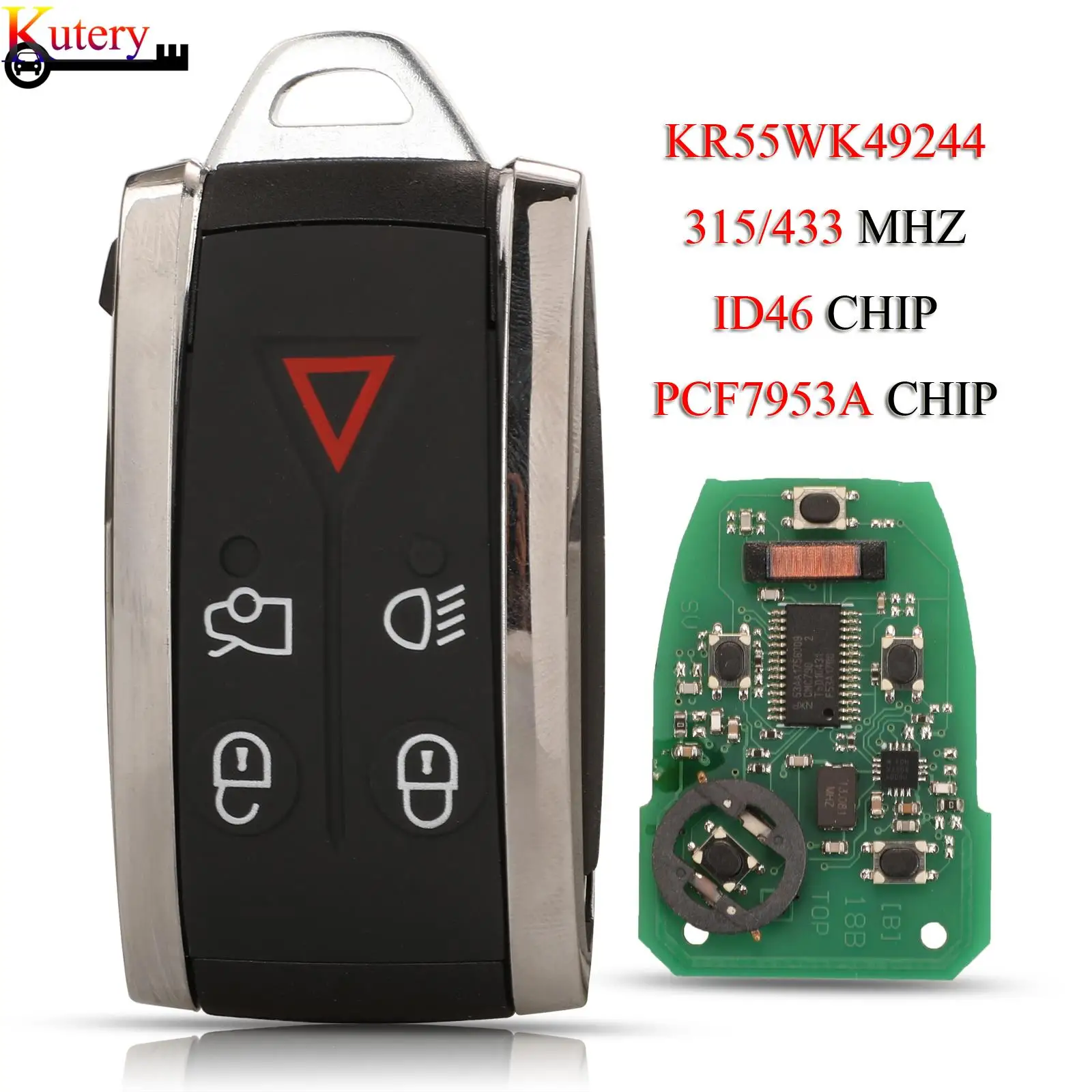 

jingyuqin Remote Smart Car Key For Jaguar XF XFR XK XKR 5Buttons 315/433MHZ ID46 PCF7953 Chip KR55WK49244 Keyless-Go