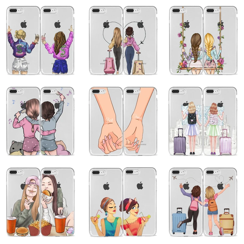 

Girls Bff Best Friends Forever Soft TPU silicone Phone Case For iPhone Xs 14 7 8 Plus X XR XS MAX 11 12 13 Mini Pro Max Coque