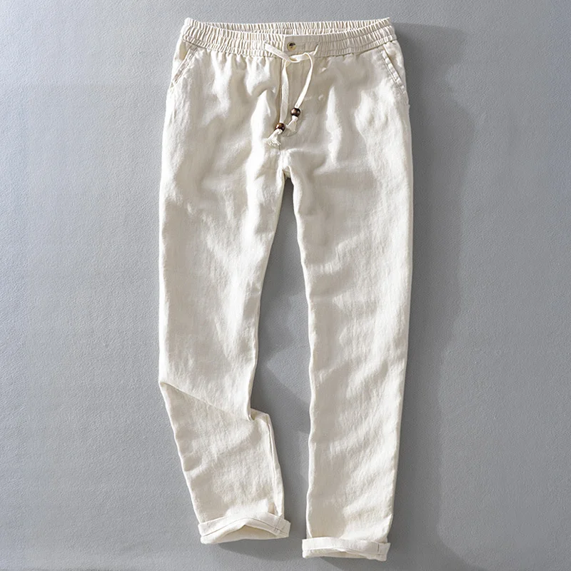 

Мужские весенне-осенние модные брендовые Винтажные льняные однотонные прямые брюки SHZQ в японском стиле, повседневные белые брюки, 7409