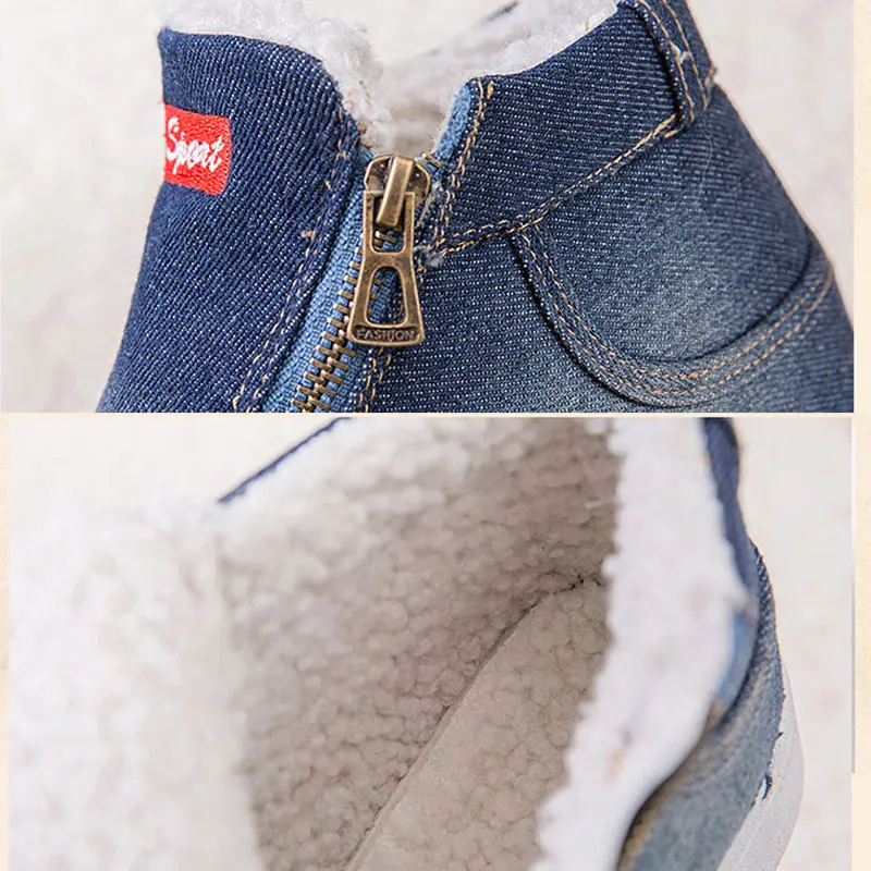 

Winter snow boots women shoes 2021 fashion solid canvas warm plush zipper ankle boots round toe shoes woman zapatos de mujer