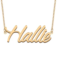 hallie name necklace for women stainless steel jewelry 18k gold plated nameplate pendant femme mother girlfriend gift