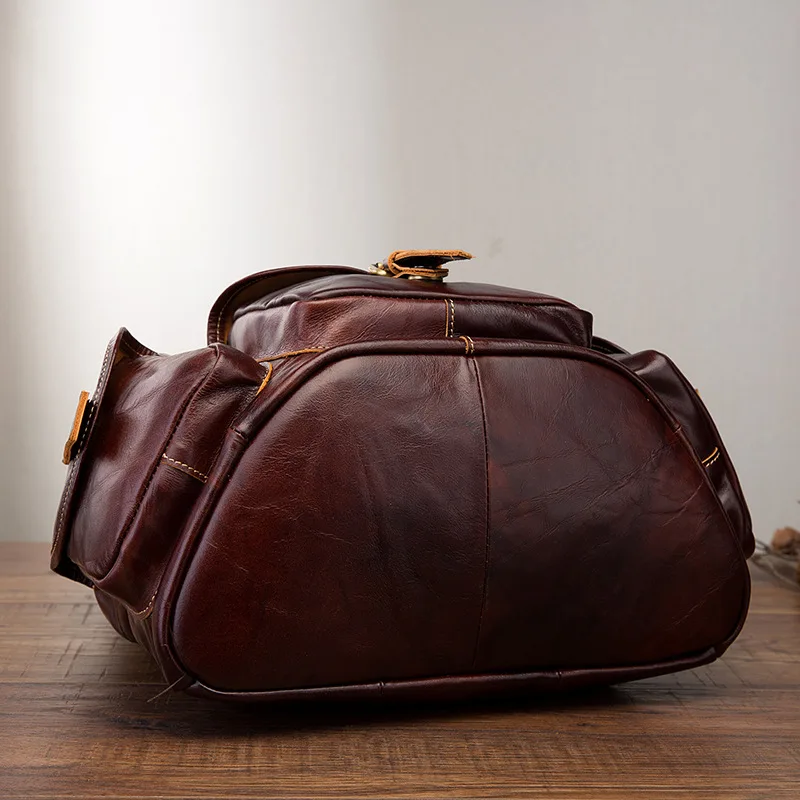 Рюкзак мужской из натуральной кожи школьный ранец для компьютера винтажный