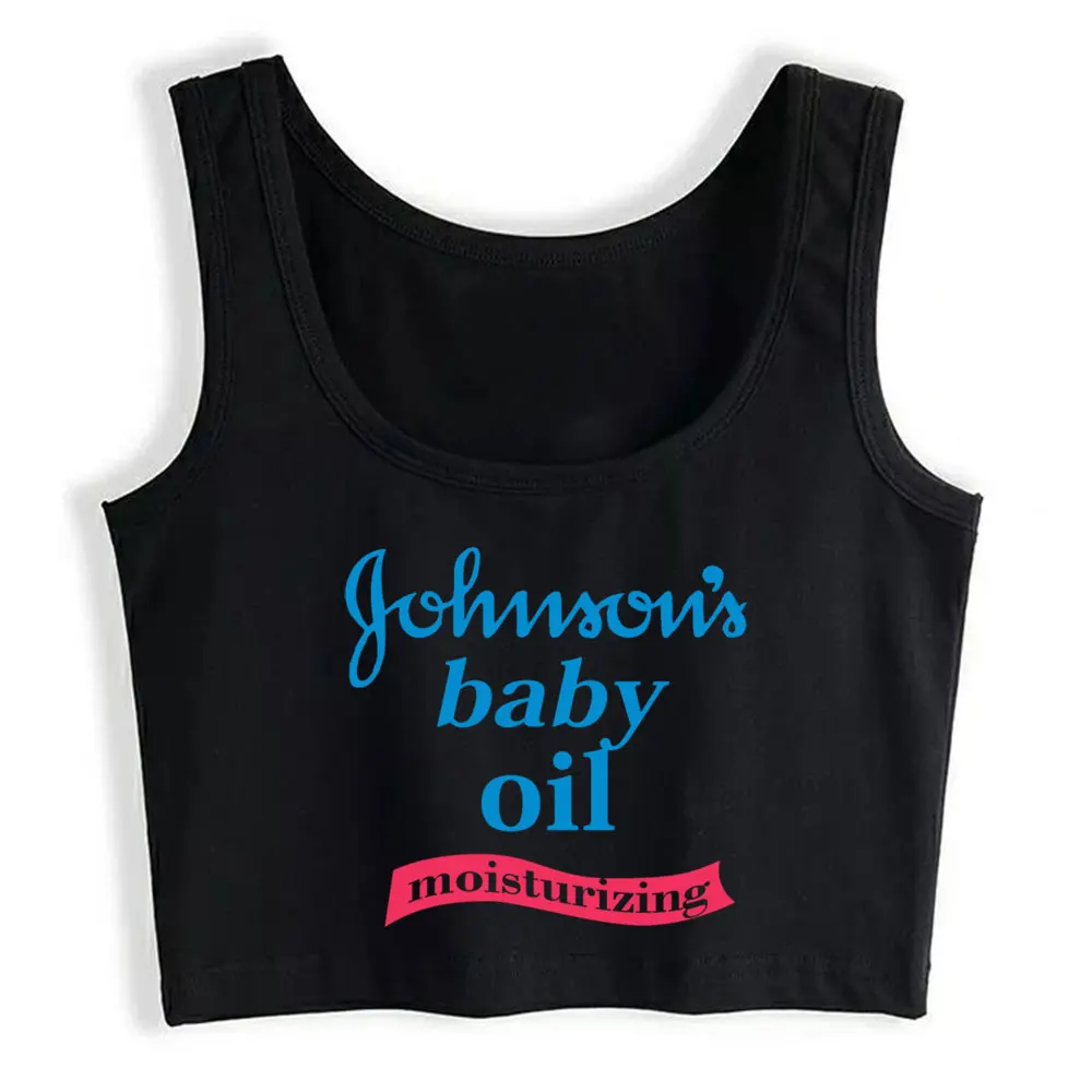 

Crop Top Female Johnsons Baby Oil Summer Black Cotton Tops Women