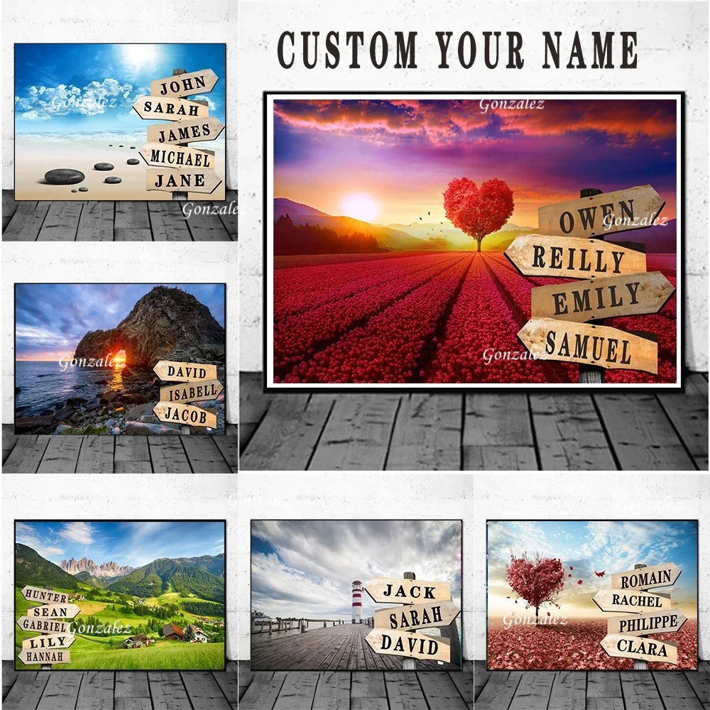 

Family Custom Canvas Painting Personalized Name Road Sign Poster And Print Anniversary Picture Gift Wall Art Home Decoration