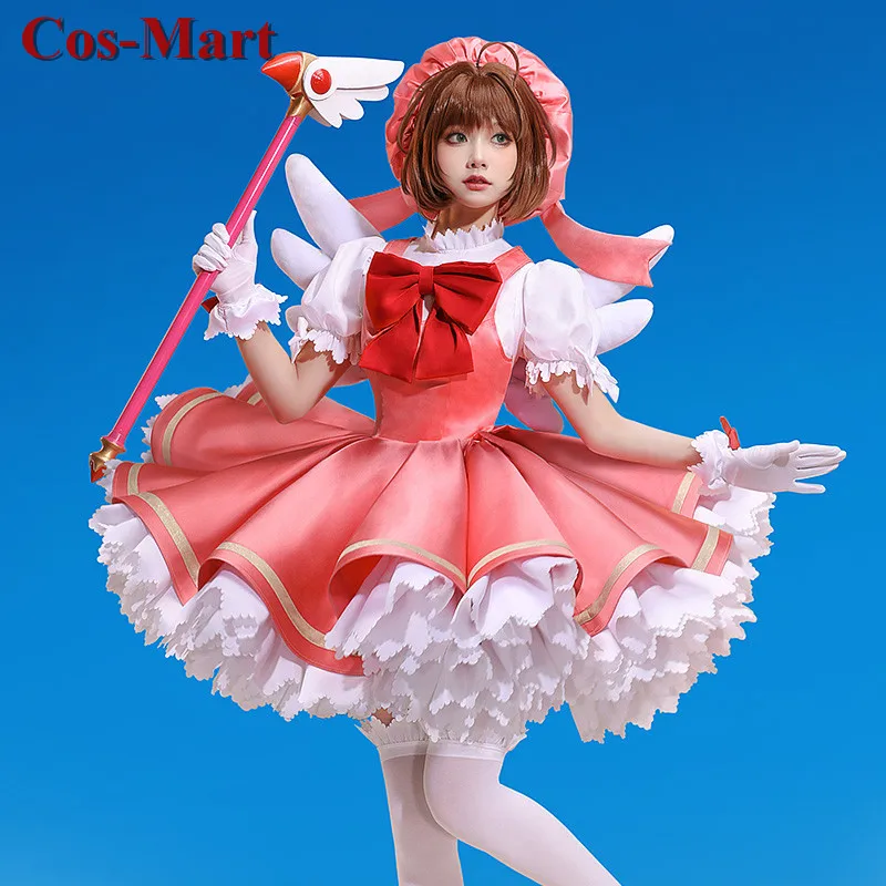 Cos-Mart-disfraz de Sakura para mujer, traje de Cardcaptor de Anime, hermoso vestido de combate dulce, ropa de juego de rol para fiesta de actividades, color blanco