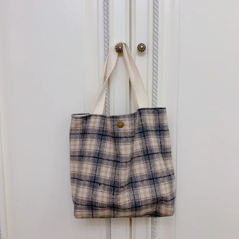 

Women Plaid Cloth Lunch Bag Thick Fabric Portable Mommy Food Bag Tote Cooler Handbag Picnic Dinner Container School Food Storage