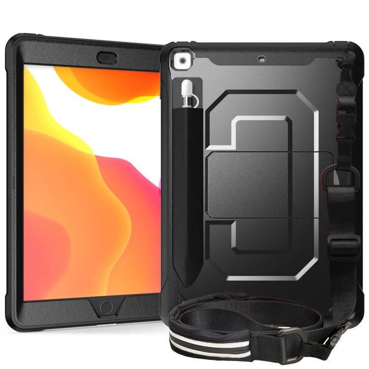 Black With Strap Чехол-карандаш для ipad 7, для apple ipad 10,2,, детский противоударный чехол со сборкой, подставкой, A2197, слот для стилуса, планшета - Цвет: Black With Strap