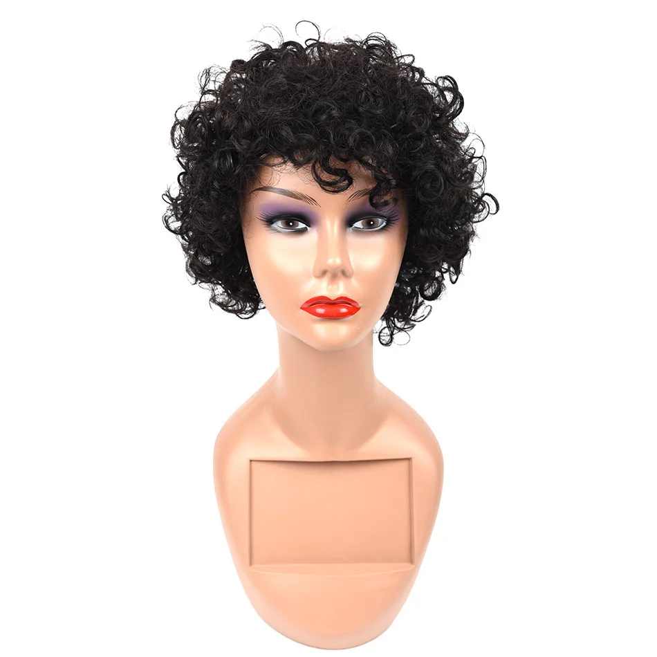Brazilian Short Human Hair Wigs for Black Women Natural Color Remy Glueless Bob Curly Pixie Cut | Шиньоны и парики