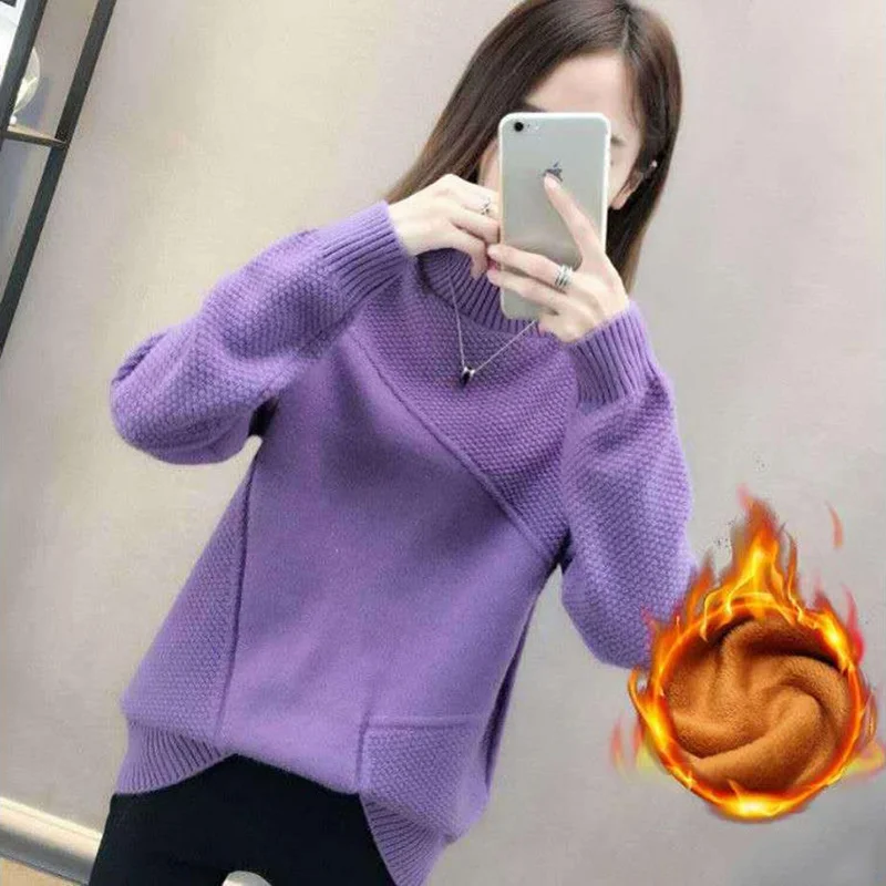 

Плотный зимний свитер JCHB в рубчик с воротником-хомутом, женские облегающие вязаные пуловеры в Корейском стиле, повседневный модный джемпер,...