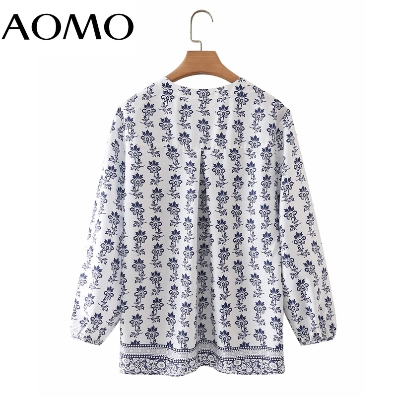 

AOMO Women Vintage Floral Print Shirts Long Sleeve Turn Down Collar Elegant Office Ladies Work Wear Blouses 4T89A