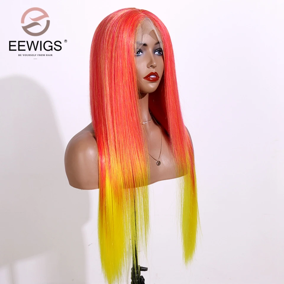 EEWIGS фиолетовый до ярко-розовый парик Омбре прямой синтетический парик на кружеве с естественными волосами термостойкие парики для черных женщин