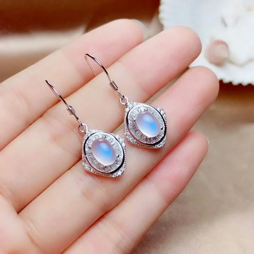 Earrings MeiBaPJ натуральный лунный камень Серьги с драгоценными камнями кольцо Цепочки и ожерелья детский комплект одежды из 3 предметов: Модный высококачественный костюм для Для женщин реальные 925 пробы серебряные свадебные украшения набор - Цвет камня: Earrings