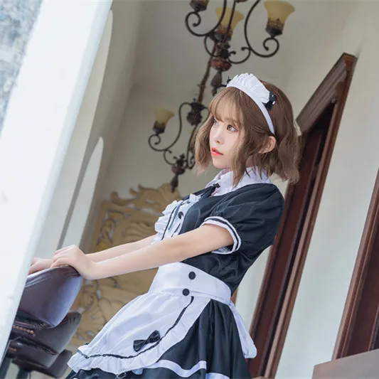 

Amine Black Red Cute Lolita French Maid Cosplay Costume Dress Girls Woman Waitress Party Stage Halloween Cothes