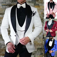 2022 new mens suits for wedding prom party white black jacquard male suit blazer sets 3 pieces marriage conjuntos de chaqueta