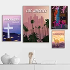 Винтажный постер путешествия города Марокко Токио Лос-Анджелес Холст Картина скандинавский постер и печать пейзаж Живопись Домашний Декор