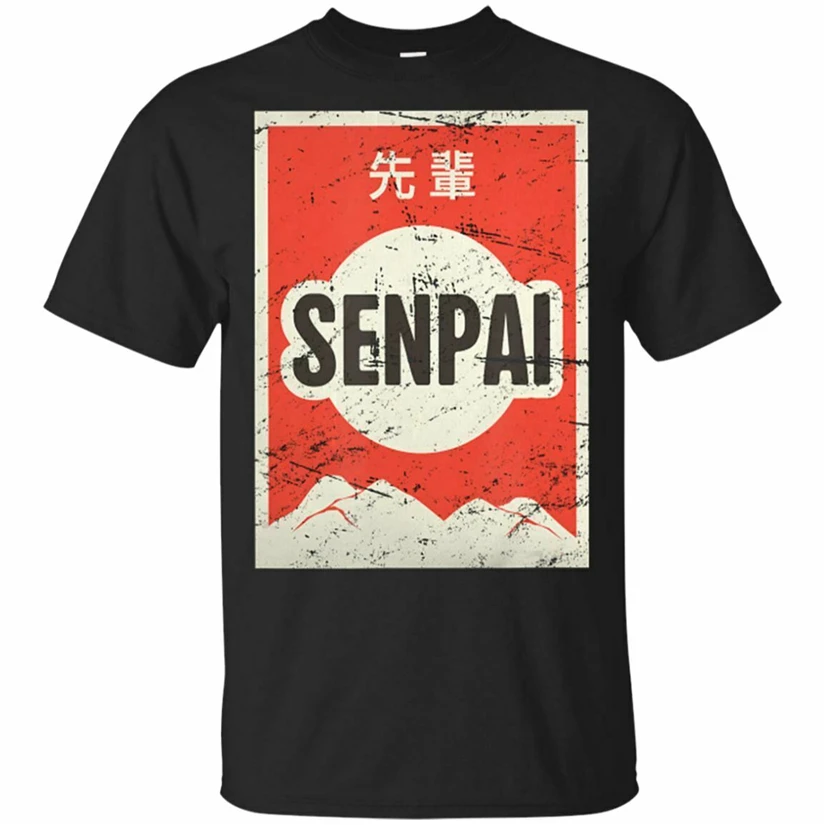 Senpai винтажная черная футболка с японским аниме темно синяя брендовая одежда