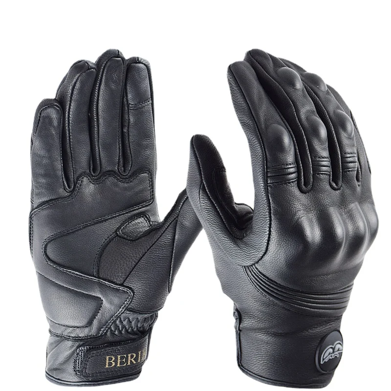 

New 2021 Men Motorcycle Gloves Leather Motocross Riding Gloves Vintage Black Bike Gloves Cycling Protective Gear Summer Winter