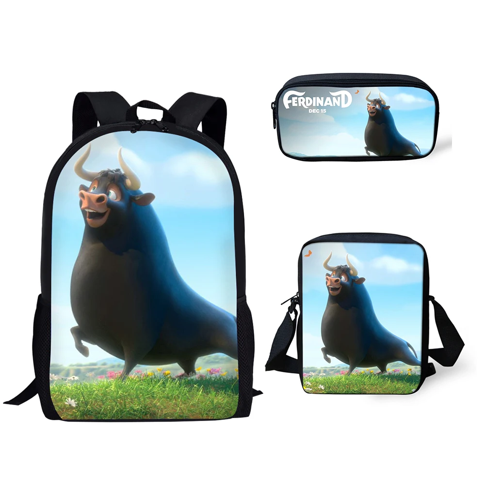 HALYUNASC 3PCs/Set Children's School Backpack Ferdinand Pattern School Bags Cartoon Anime Design Teenagers Book-Bags Set