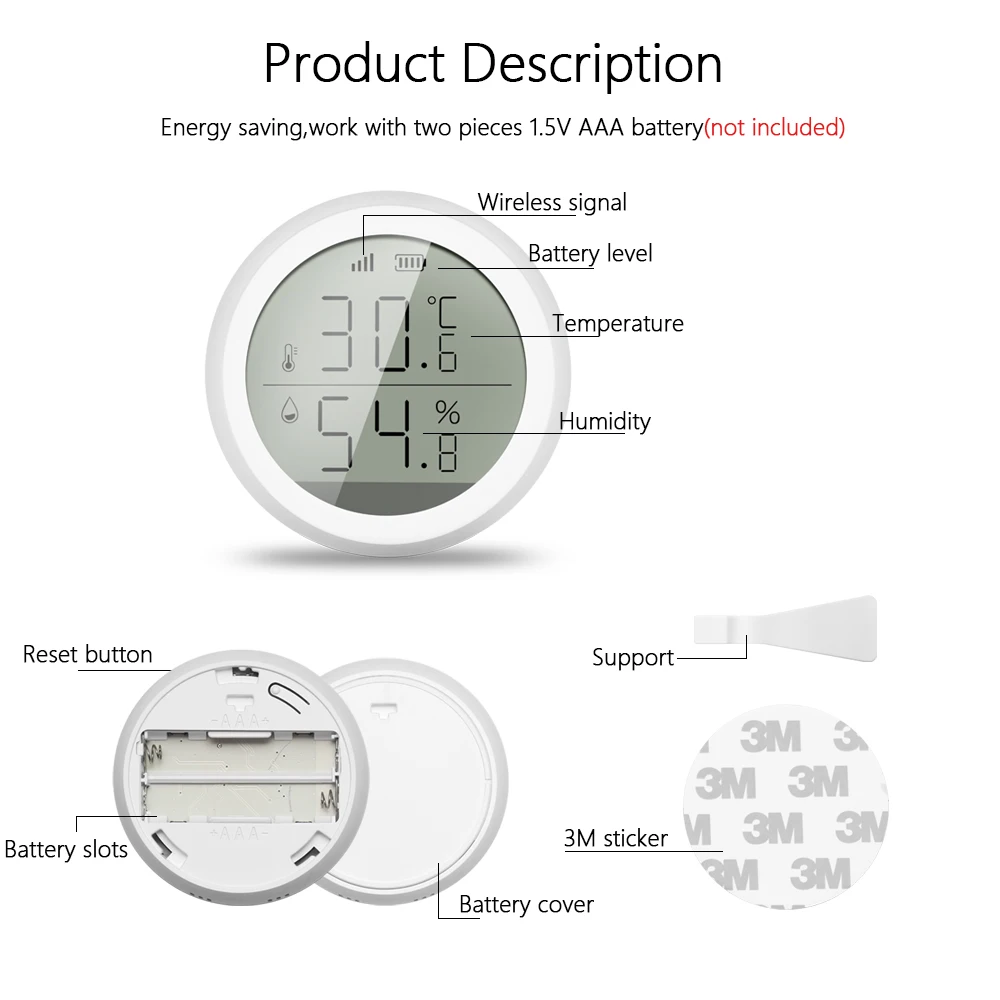 

Temperature and Humidity Sensor with LCD Screen Display One-click linkage Home automation security alarm Tuya sensor